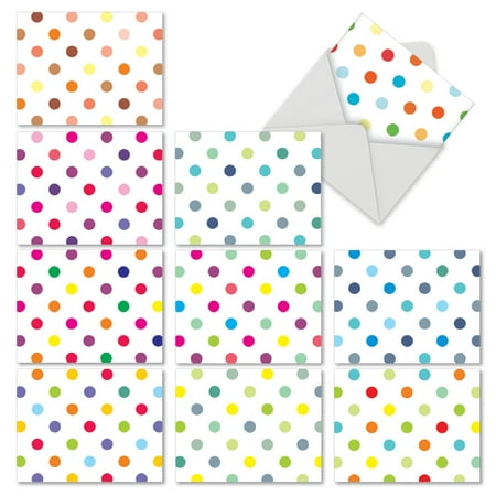 M6569OCB HAPPY DOTS' 10 Assorted All Occasions Greeting Cards Featuring Multiple Dots in Multi Colored Hues on a White Background with Envelopes by The Best Card (Write With The Best)