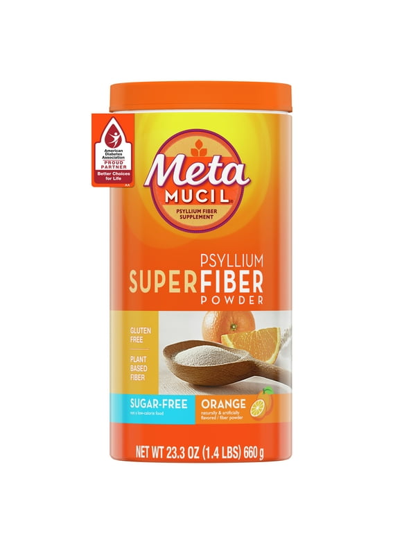 Metamucil Daily Fiber Supplement, Psyllium Husk Fiber Powder, Sugar-Free, Orange, 114 Ct