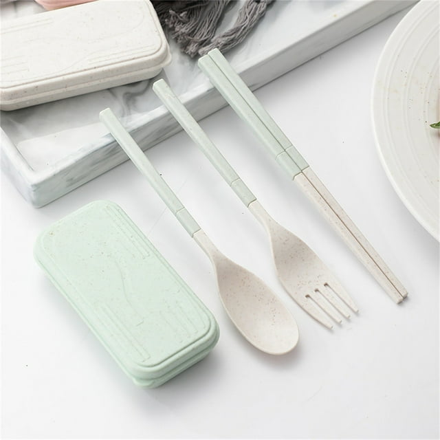Nilvkv Tableware Set Student Tableware Outdoor Travel Convenient Folding Meal Box Fork Spoon Chopsticks Three Piece Set