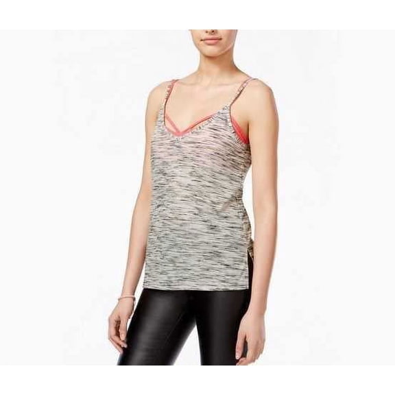 Ultra Flirt Women's Junior Printed High Low Tank Top, Heather Grey/Coral, X-Large
