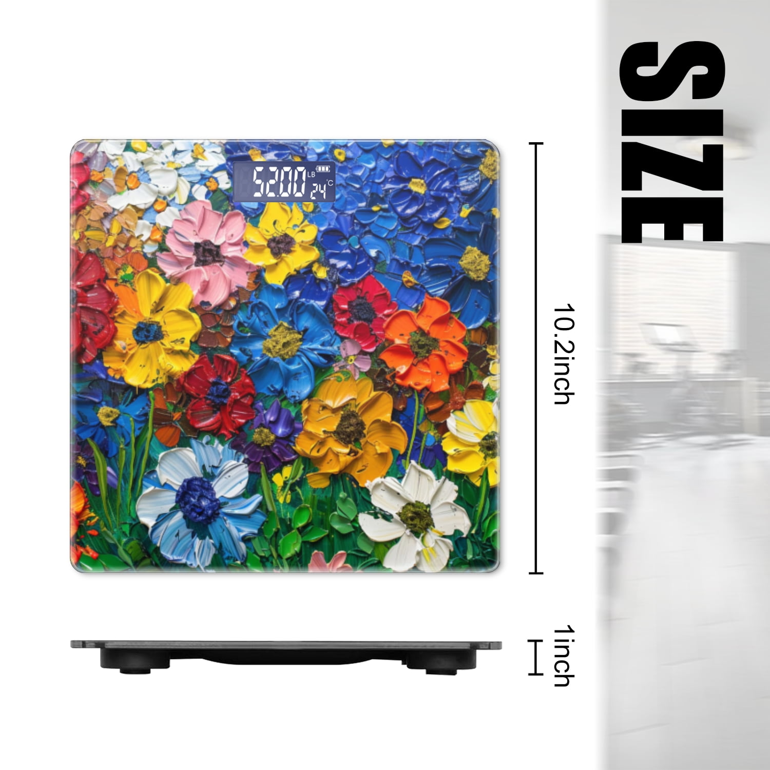 High Precision Body Weight Scale Smart Bathroom Scales with Large LCD Display(400lbs),Decorative for Bedroom-Vibrant Painting Of Wildflowers Each Flower With Own Unique Color