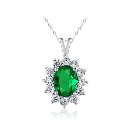 - 1.60 Ct Oval Green Simulated Emerald 925 Sterling Silver Pendant