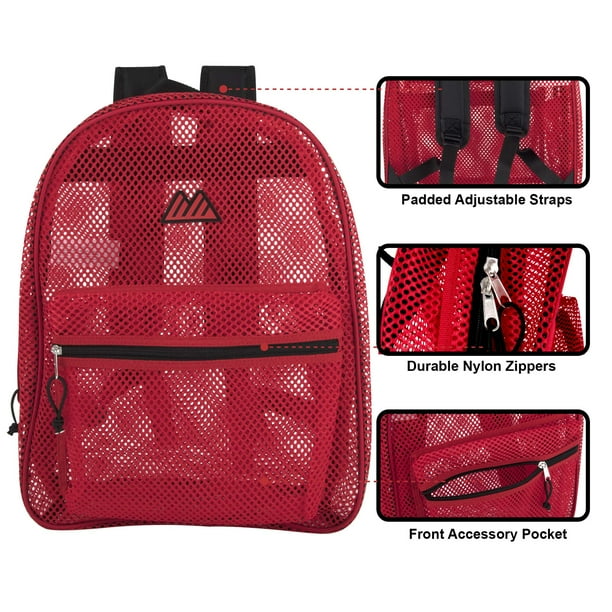 Summit Ridge Unisex Mesh Backpacks for Kids Adults School Beach and Travel Colorful Transparent with Padded Straps Red Walmart Business Supplies