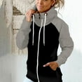 thumbnail image 2 of Hfyihgf Women's Cowl Neck Hoodie Thermal Full Zip Long Sleeve Drawstring Hooded Sweatshirts Color Block Loose Fall Tops with Pockets Gray L, 2 of 6