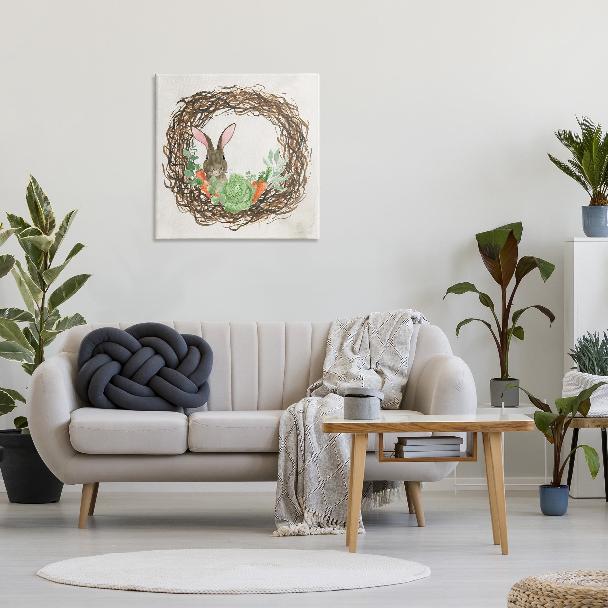 Stupell Industries Spring Easter Wreath Animals & Insects Painting Gallery Wrapped Canvas Art Print Wall Art, 30 x 30