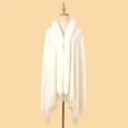 thumbnail image 3 of Suéter de punto con flecos y cuello de piel para invierno, elegante cárdigan largo con mangas de murciélago, capa informal de pata de gallo, 3 of 4