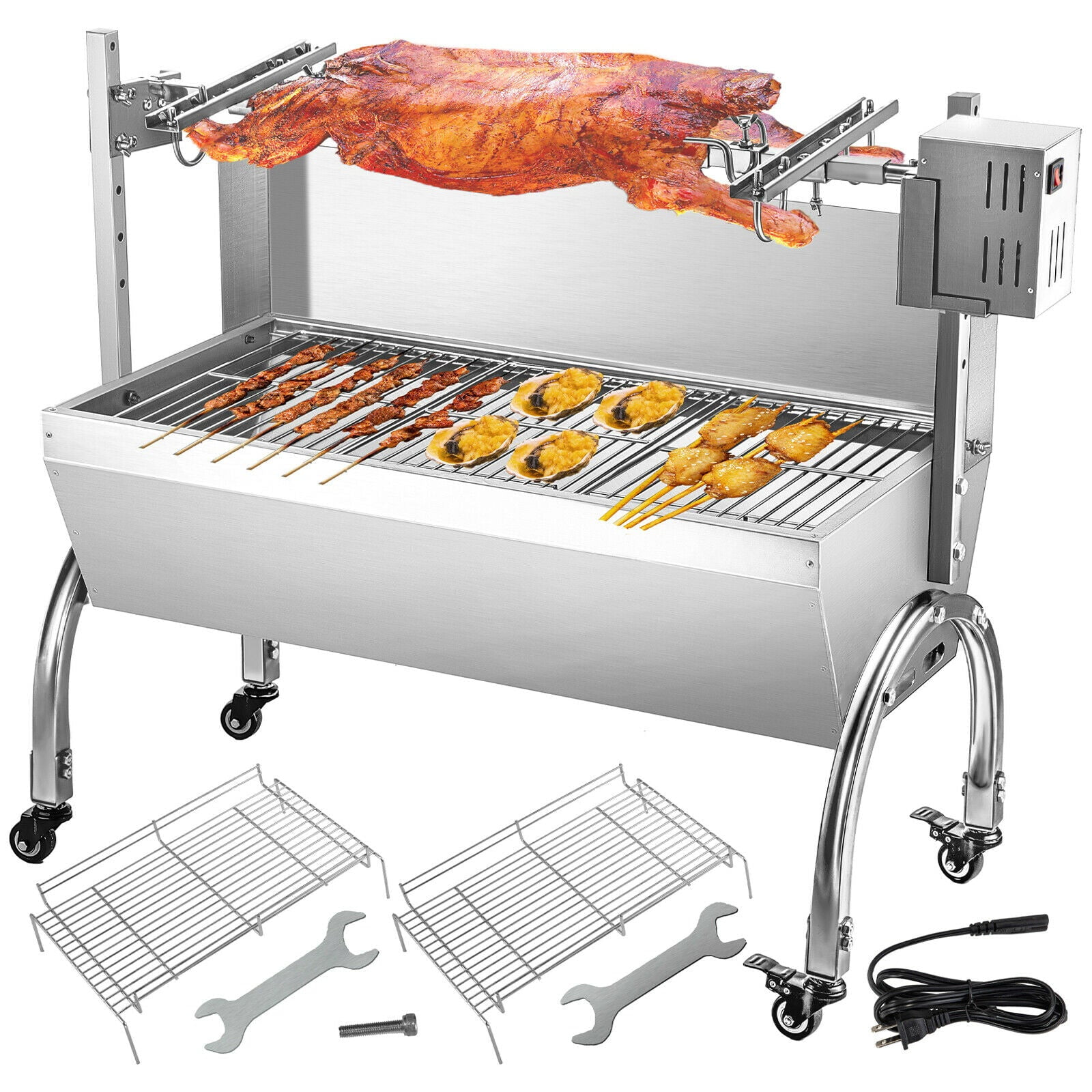 Roaster BBQ Rotisserie Electric Grill W/ Lockable Wheels 