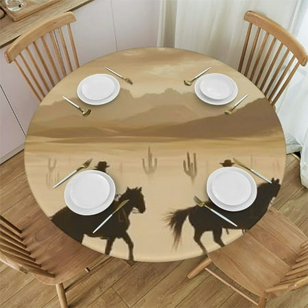 

Autua Round Tablecloth Waterproof Stain-Resistant Polyester People Horses Desert 42 -46