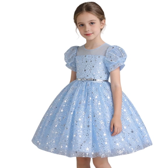 lnmuld Girls Sleeved Tutu Party Dress, Birthday Pageant & Performance Wear Color:Sky Blue,Size:7-8 Years