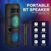 Portable Bluetooth Speaker, 5000W Ion Sub Woofer Heavy Bass Sound System & Microphone, AUX Cable