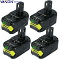 thumbnail image 1 of 4Pack P108 18V For Ryobi 18Volt Lithium Battery One+ Plus 5000mah P102 P103 P104 P105 P107 P109 P190 P191 P122 P197 Cordless for Ryobi 18V Tools, 1 of 5