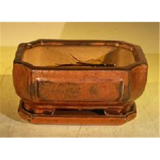 Pot à Bonsaï en Céramique 6.37 x 4.75 x 2.625 Po, Orange Aztèque - Rectangle