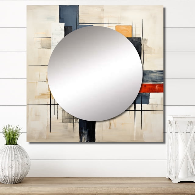 Designart "Abstract Shapes With Ivory Illusions" Abstract Shapes Square Mirror Wall Decor Modern - Large White Square Bathroom Mirror - Square Printed Wall Mirror Art