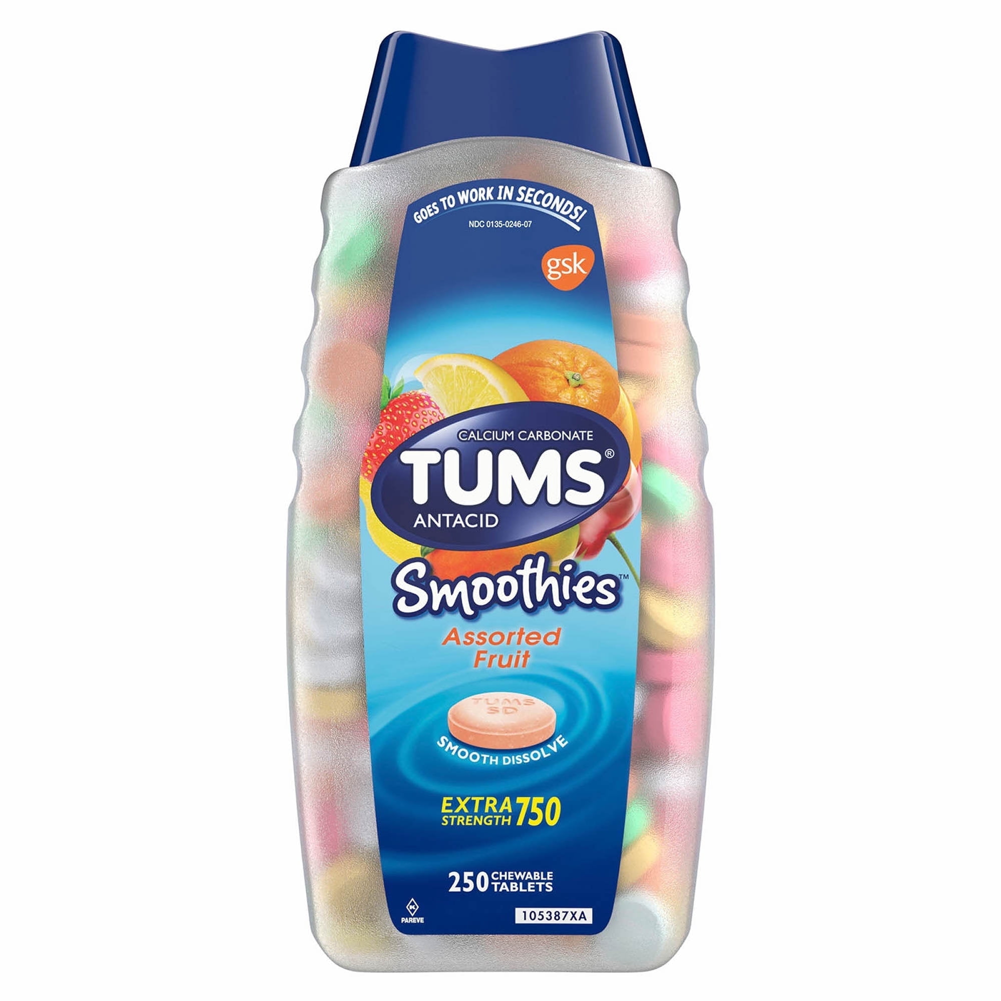 Product of Tums Smoothies Assorted Fruit Flavor Chewable Tablets, 250 ct.