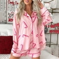 thumbnail image 3 of Conjunto de pijama Luckinbaby para mujer, satinado, con bastón de caramelo navideño, 3 of 8