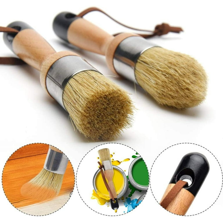 Chalk and Wax Paint Brush Furniture Set- Painting or Waxing - Milk Paint -  Dark or Clear Soft Wax - Home Decor Cabinets Stencils Woods - Natural  Bristles 1 Small Round and 1 Large Oval Brushes