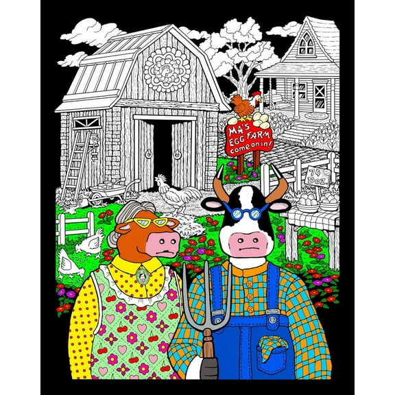 Ma and Pa Egg Farm - Fuzzy Velvet Coloring Poster 16x20 Inches