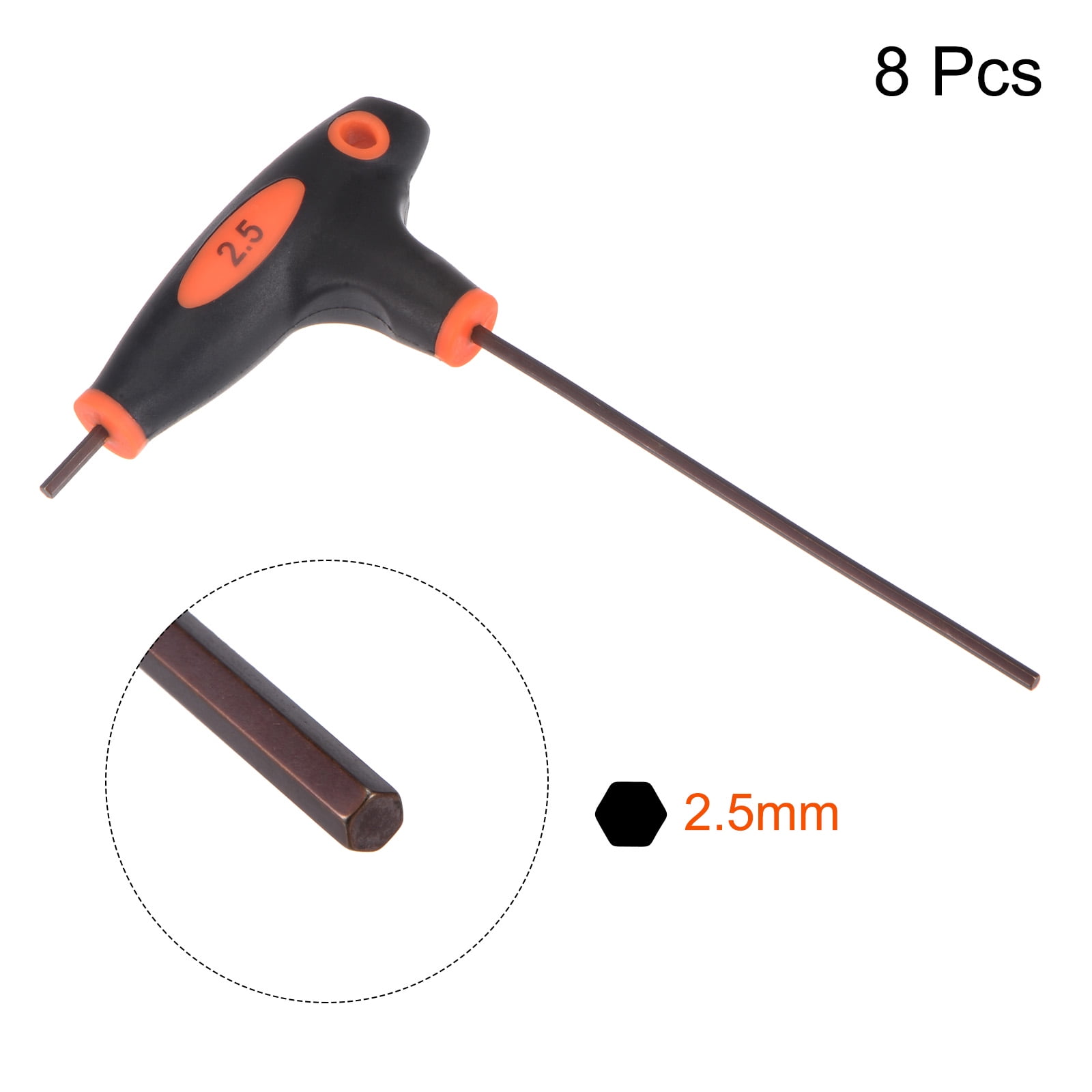 Uxcell 8pcs 2.5mm Hex Key T-Handle Dual End Wrench Spanner, Metric S2 Steel