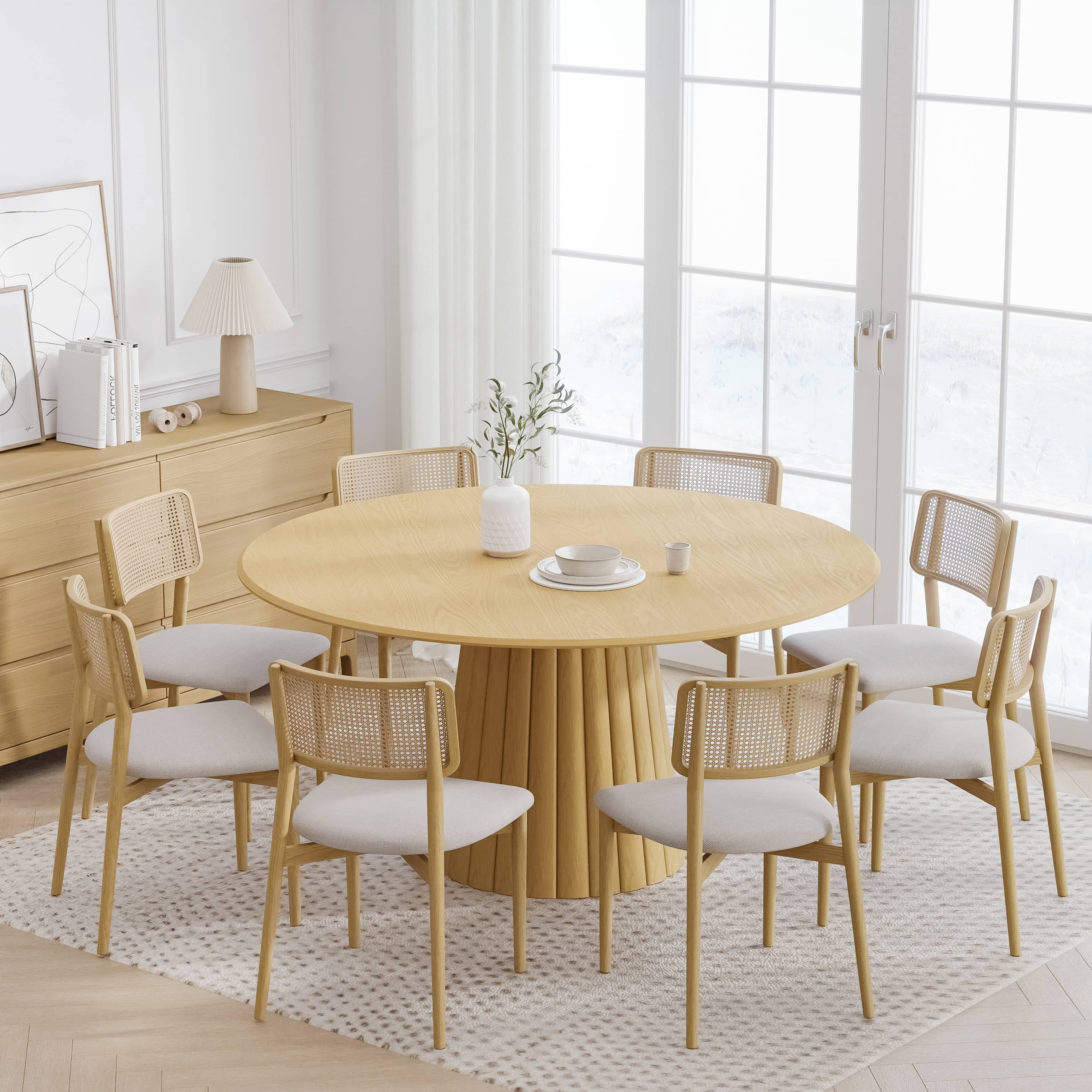 MAYEERTY 60" Round Dining Tables, Mid-Century Dining Table for Dining Room Kitchen, Natural Wood