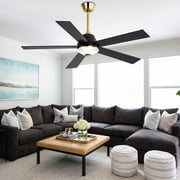 Cusp Barn 52 Modern Indoor Ceiling Fan with LED Lights and Remote Control, DC Motor 6 Speeds, Gold Finish, Reversible Blades