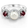 thumbnail image 2 of Gem Stone King 925 Sterling Silver Cultured Freshwater Pearl Red Rhodolite Garnet Ring for Women (1.54 Cttw, Gemstone Birthstone, Available in Size 5, 6, 7, 8, 9), 2 of 3