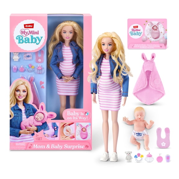 My Mini Mom & Baby Surprise (Brittany) by ZURU - Pregnant Doll with Newborn & Accessories for Kids Ages 3