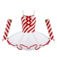 thumbnail image 4 of Aislor Girls Striped Leotard Skirt Sleeveless Bowknot Dance Party Dress Mrs. Santa Cosplay with Oversleeves Red 8, 4 of 7