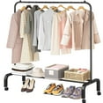 thumbnail image 1 of SUSUZI 51” Single Rod Clothes Rack, Heavy-Duty Garment Rack with Wheels, Closet Organizer with 6 Hooks & Bottom Storage (Black), 1 of 7