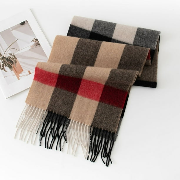Zhuge Bufanda de lana para mujer, bufandas a cuadros de invierno, manta para mujer, borlas, cálidas, suaves, grandes, largas, estilo I, cuadrícula ancha camel