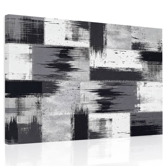 Abstract Art Canvas Print Wall Art Grey Black and White Mottled Oil Painting Pattern Wall Decor Modern Artwork Paintings Pictures for Living Room Stretched and Framed Ready to Hang - 16" x 20"