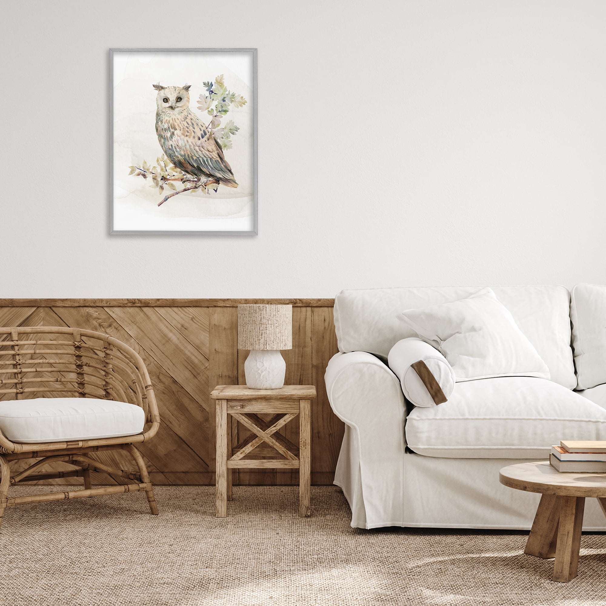 Stupell Industries Forest Owl with Foliage Gray Framed Giclee Art, design by CAD Designs