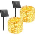 thumbnail image 2 of Brightown Guirnaldas de luces solares, 2 paquetes cada uno, 230 luces LED solares de 75 pies con 8 modos, luces solares impermeables para exteriores, patio, árbol, boda, Navidad (blanco cálido), 2 of 4