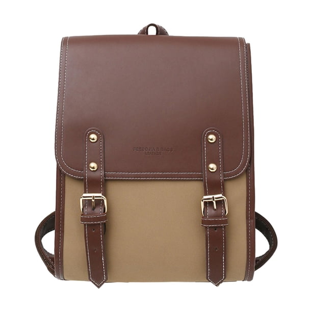 Mochila de cuero para mujer, diseño vintage, bolso de viaje, bolso para ordenador, mochila de día, bolso para libros Caqui