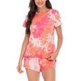 thumbnail image 2 of Defitshape Women's Cotton Pajamas Soft Pjs 2 Piece Short Summer Short Sleeve Sleeping Tie Dye Printed Lounge Set Red XX-Large, 2 of 4