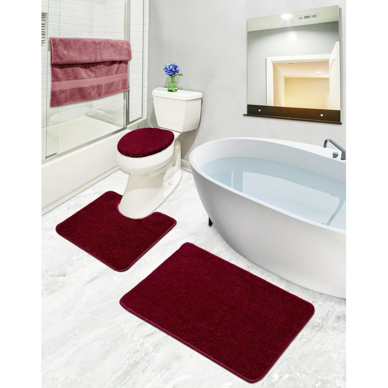 Ottomanson Oceana Collection Rubberback Bathroom Mat Set, 3 Pieces,  Burgundy & Reviews