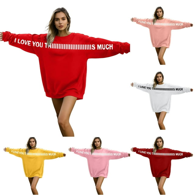 RKSTN Women's Valentine's Day Sweatshirt Couples Oversized Crewneck Valentines Letter Printed Sweatshirts Unisex Couples Plus Size Round Neck Loose Comfy Long Sleeve Sweatshirt Couplewear