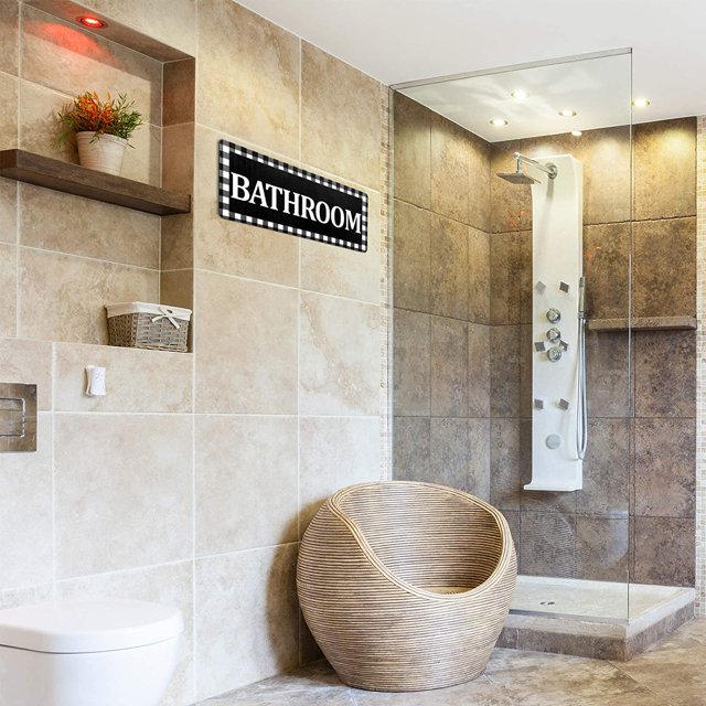 rústico, a cuadros de búfalo, para pared de baño, en blanco y negro, estilo vintage, decoración de baño para baño, decoración del hogar (cuarto de baño)