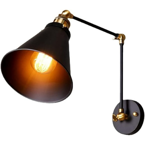Retro Wall Lamp Swing Arm Sconce Adjustable Wall Mount Reading Light, Vintage Bedroom Bedside Wall Lamps E27 Headboard Lighting Fixtures for Living Room Hallway Farmhouse