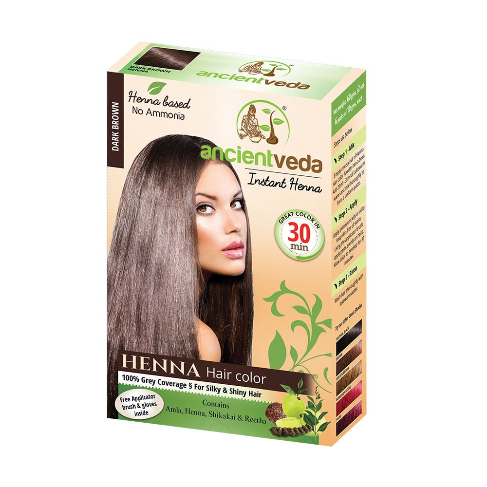 Ancient Veda Instant Henna Permanent Dark Brown Hair Color 60 Grams -  