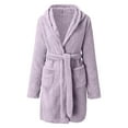 thumbnail image 4 of Alitao Robes for Women Lounge Sets Women's Solid Colour Long Sleeve Pocket Hooded Knee Short Plush Pajamas Robe Homewear Bathrobe Fuzzy Robe Women'S Sleepwear Purple S, 4 of 5
