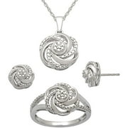 Diamond Accent Sterling Silver Cluster Center Love Knot Pendant, Earrings and Ring Set