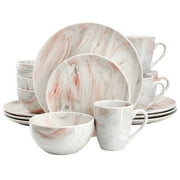 Elama Fine Marble 16 Piece Porcelain Dinnerware Set in Red and Gray, Service for 4