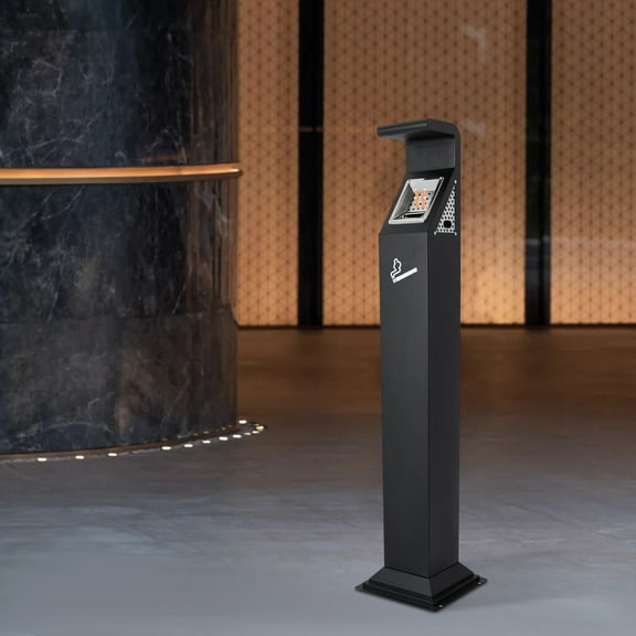 Commercial Trash Bin with Cigarette Butt Disposal, 3.96 Gallon Capacity, Lockable, Weatherproof Galvanized Steel for Outdoor Use