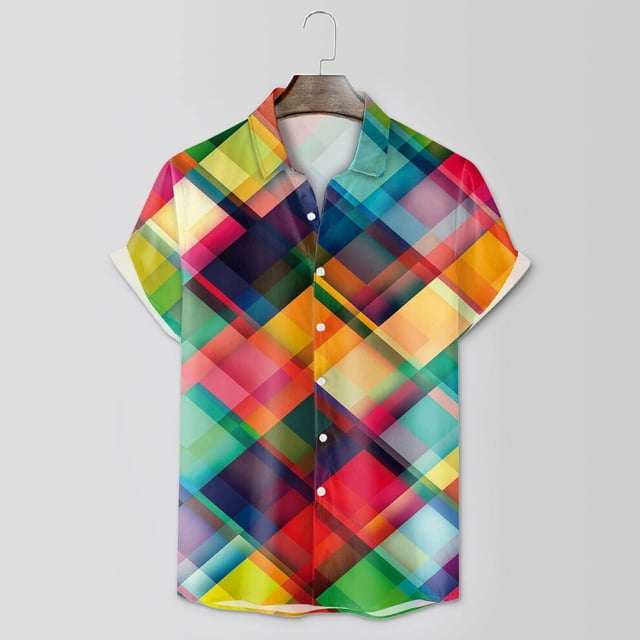 PMUYBHF Chemise à Manches Courtes Imprimée 3D Mode Sequins Mardi pour Hommes 9669 m