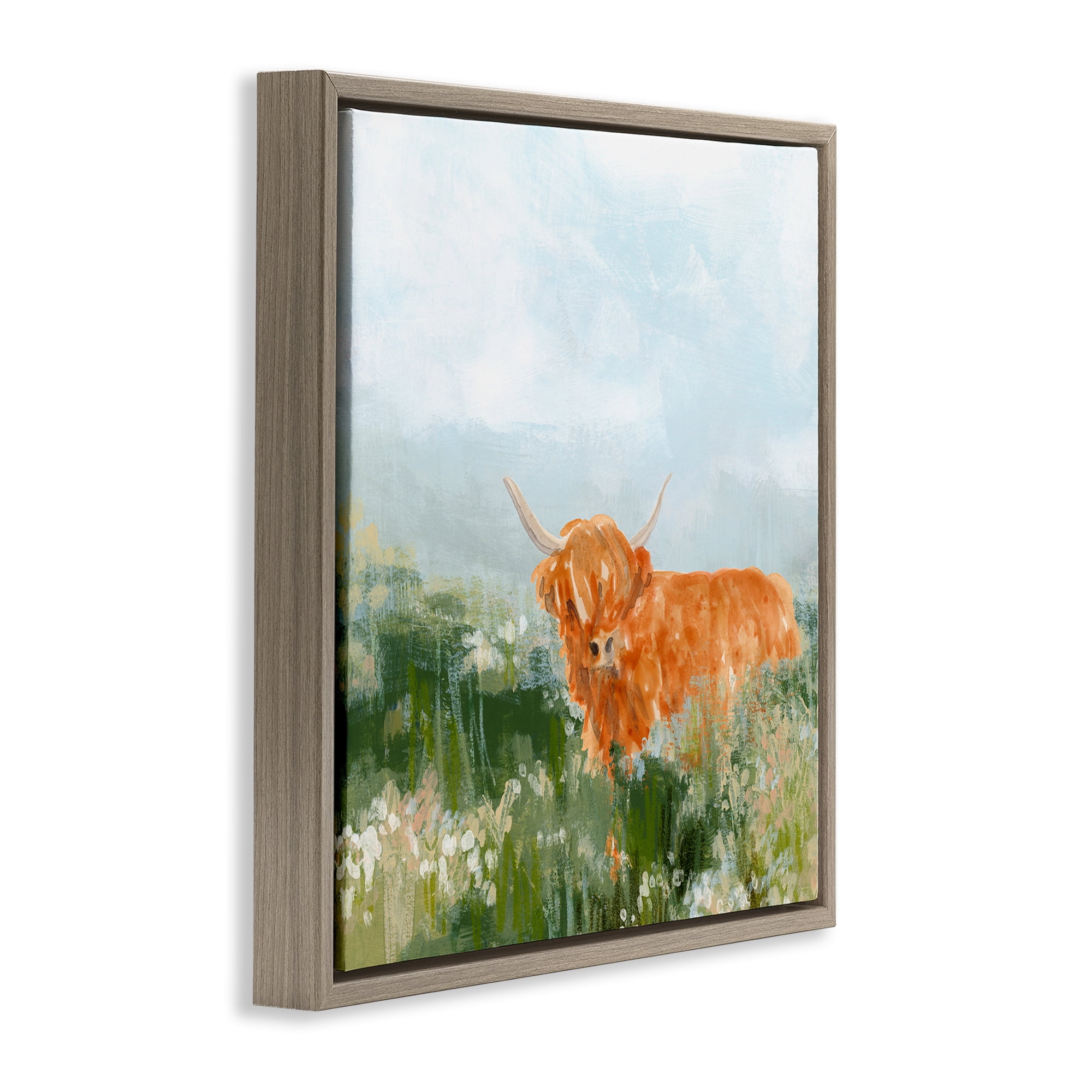 Stupell Industries Highland Cattle Abstraction Animals & Insects Painting Brown Floater Framed Canvas Art Print Wall Art, 18 x 18