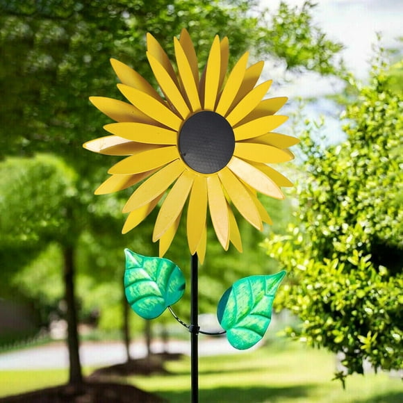 Kqiang 3D Metal Yellow Sunflower Wind Spinner Windmill Sculpture Outdoor Garden Decor