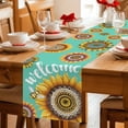 thumbnail image 5 of Welcome Table Runner 70 Inches, Summer Sunflowers Bohemia Floral Country Teal Green Bed Runner Dresser Scarves Tabletop for Indoor Outdoor Parties/Ceremony/Banquet, 13" x 70", 5 of 9