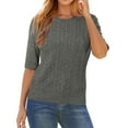 thumbnail image 3 of Arach&Cloz Women's Wool Blend Old Money Cable Knit Elbow Sleeve Sweaters 2025, 3 of 7