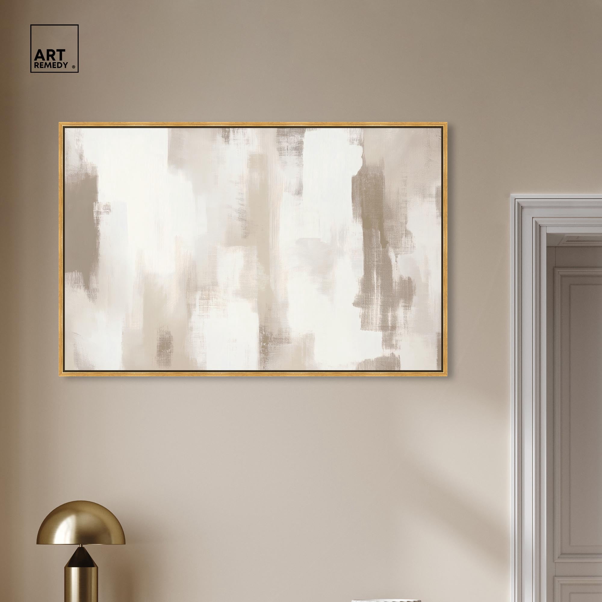Art Remedy Neutral Abstracts Canvas, 45" x 30", Gold Frame, Winter Mist II