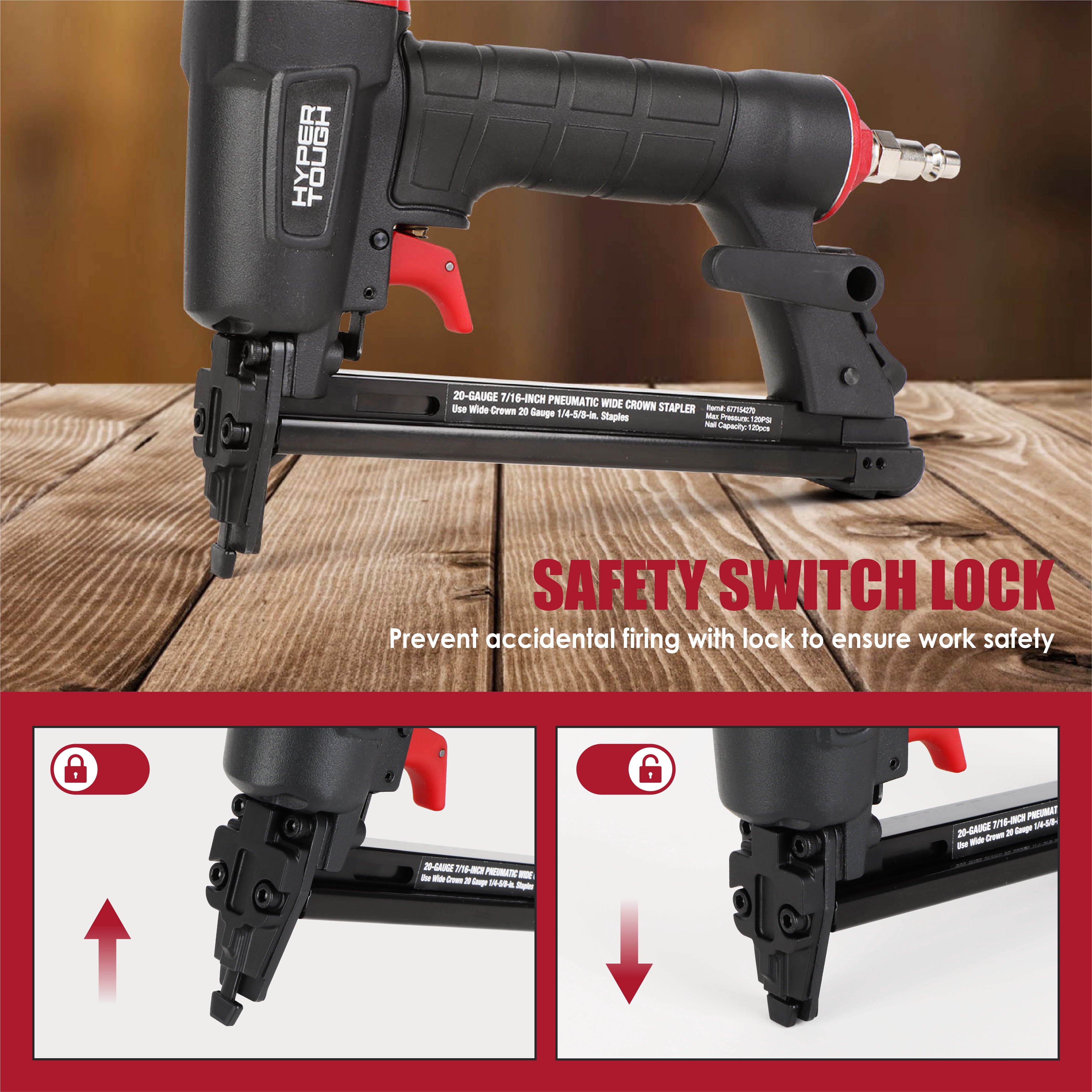 Hyper Tough 20-Gauge 7/16 inch Pneumatic Wide Crown Stapler